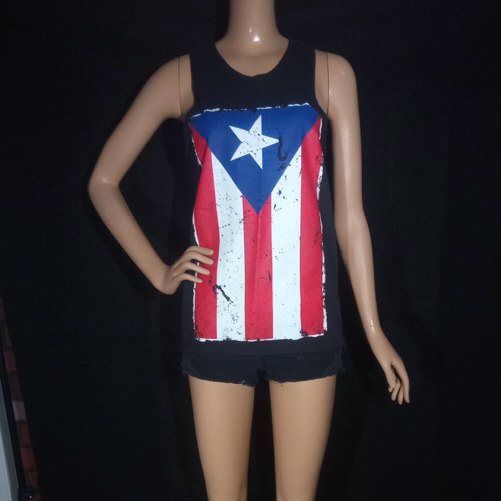American Flag, Red, White and Blue graphic sleeveless T-shirt